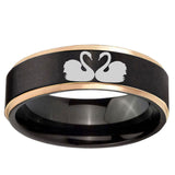 6mm Swans Design Rose Gold Step Edge Black Tungsten Carbide Wedding Ring