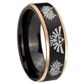 8mm Zelda Majora's Mask Rose Gold Step Edge Black Tungsten Ring
