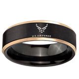 6mm Rose Gold Step Edge Black US Air Force Tungsten Carbide Laser Engraved Ring