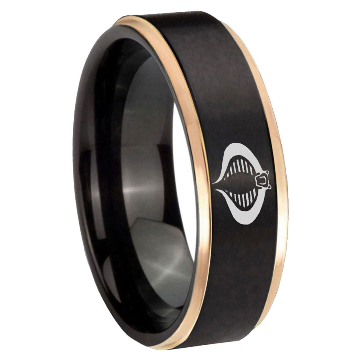 8mm Cobra Rose Gold Step Edge Black Tungsten Ring