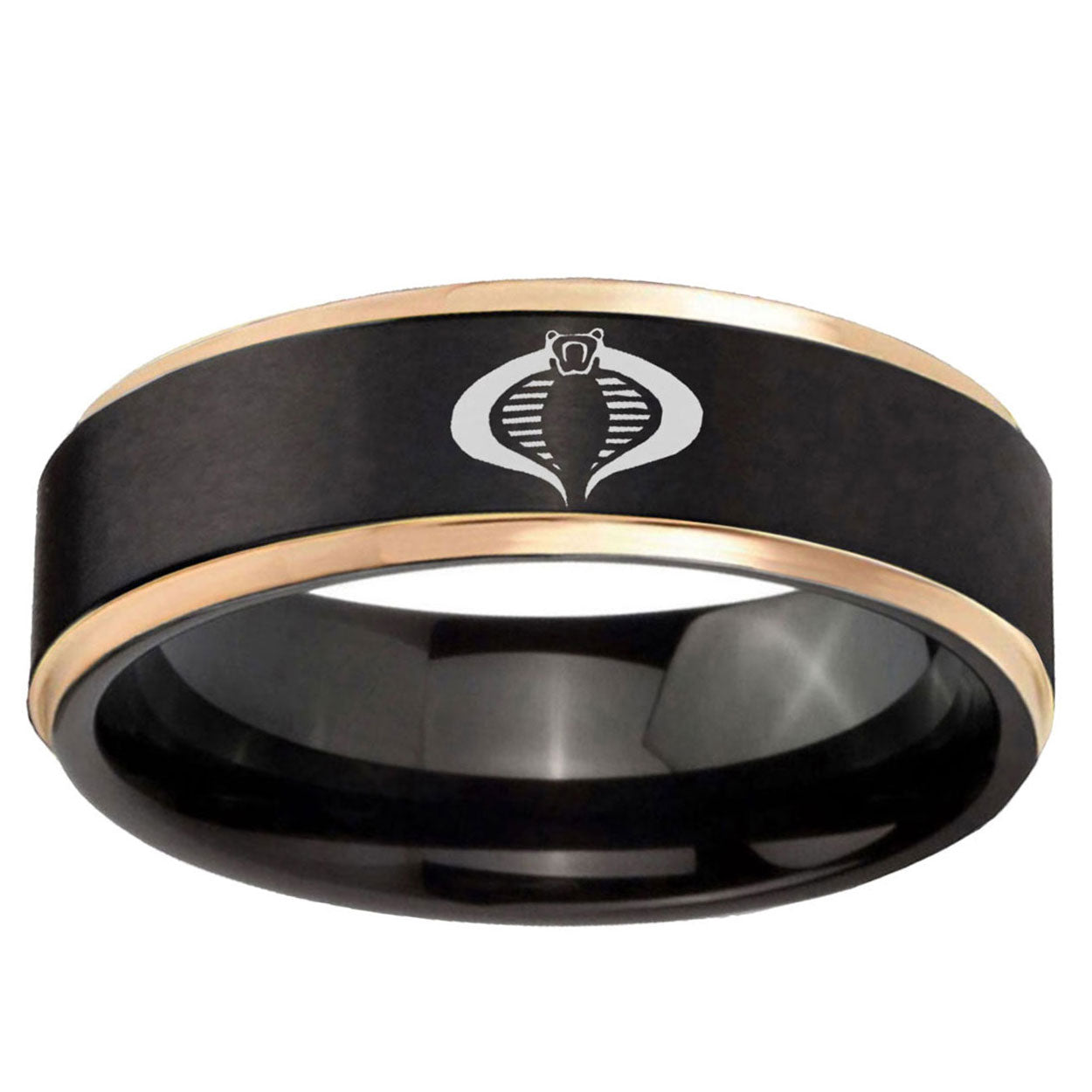 6mm Cobra Rose Gold Step Edge Black Tungsten Ring
