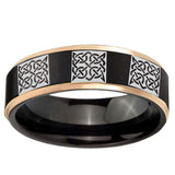 6mm Multiple Celtic Rose Gold Step Edge Black Tungsten Carbide Promise Ring