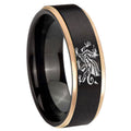 8mm Dragon Rose Gold Step Edge Black Tungsten Ring for Men