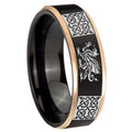 8mm Multiple Dragon Celtic Rose Gold Step Edge Black Tungsten Ring