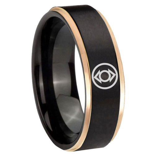 8mm Indigo Lanterns Rose Gold Step Edge Black Wedding Band