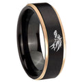 8mm Wolf Rose Gold Step Edge Black Tungsten Engagement Band