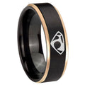 8mm House of Van Rose Gold Step Edge Black Tungsten Ring