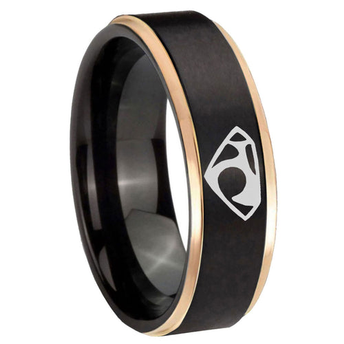 8mm House of Van Rose Gold Step Edge Black Tungsten Ring