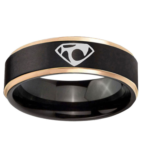 6mm House of Van Rose Gold Step Edge Black Tungsten Ring