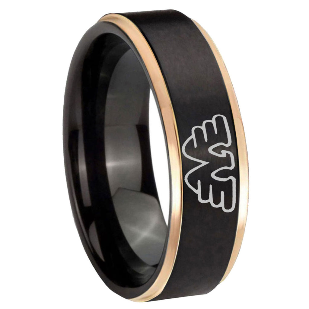8mm Waylon Jennings Rose Gold Step Edge Black Tungsten Ring