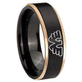 8mm Waylon Jennings Rose Gold Step Edge Black Tungsten Ring