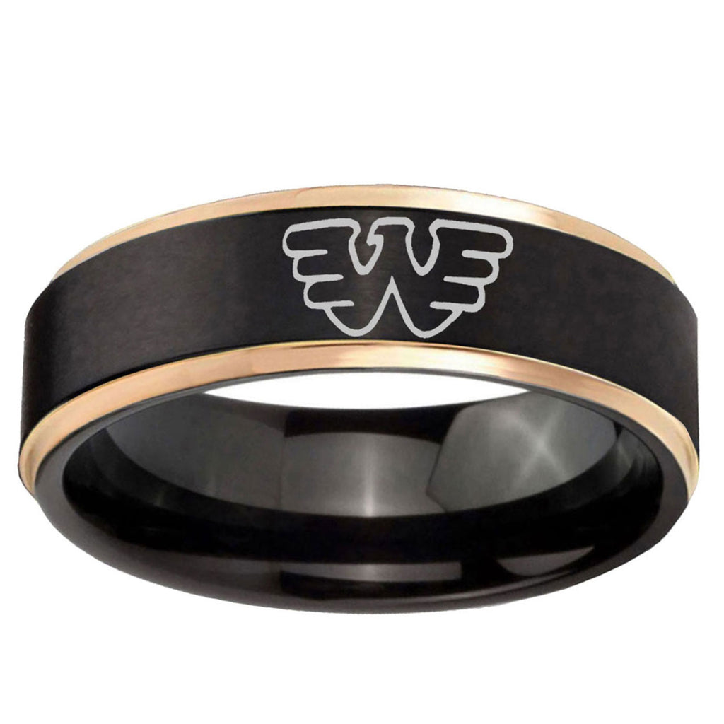 6mm Waylon Jennings Rose Gold Step Edge Black Tungsten Ring