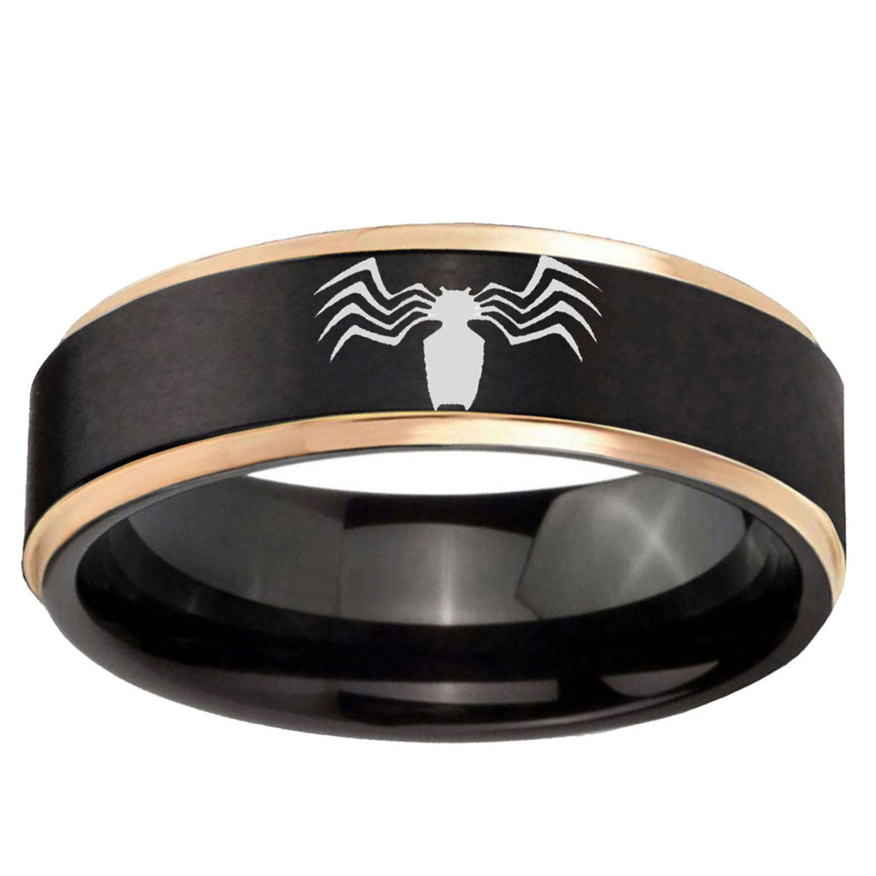 6mm Spider Rose Gold Step Edge Black Tungsten Promise Ring