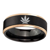 8mm-Marijuana-Leaf-Black-Rose-Gold-Step-Edges-Tungsten-Carbide-Mens-Wedding-Ring