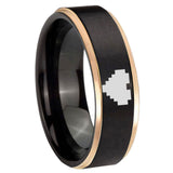 8mm Rose Gold Step Edge Black Zelda Heart Tungsten Carbide Laser Engraved Ring