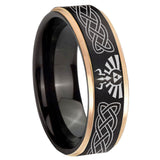 8mm Celtic Zelda Rose Gold Step Edge Black Tungsten Carbide Men's Engagement Band
