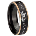 8mm Deer Hunting Rose Gold Step Edge Black Tungsten Ring