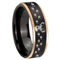8mm Deer Antler Rose Gold Step Edge Black Tungsten Men Bands