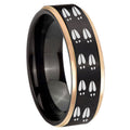 8mm Deer Tracks Rose Gold Step Edge Black Tungsten Men Bands