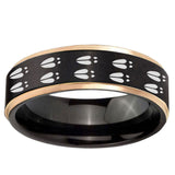 6mm Deer Tracks Rose Gold Step Edge Black Tungsten Carbide Men's Wedding Band