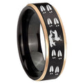 8mm Deer Hunting Tracks Rose Gold Step Edge Black Tungsten Ring