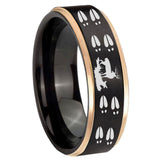 8mm Deer Hunting Tracks Rose Gold Step Edge Black Tungsten Men's Wedding Ring