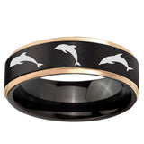 6mm Dolphins Rose Gold Step Edge Black Tungsten Carbide Personalized Ring