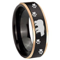 8mm Bear and Paw Rose Gold Step Edge Black Tungsten Ring