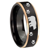 8mm Bear and Paw Rose Gold Step Edge Black Tungsten Carbide Rings for Men