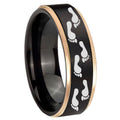 8mm Foot Print Rose Gold Step Edge Black Tungsten Ring