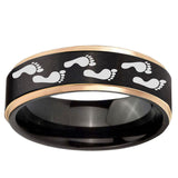 6mm Foot Print Rose Gold Step Edge Black Tungsten Carbide Wedding Band Men's