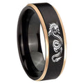 8mm Dragon Rose Gold Step Edge Black Tungsten Engraved Ring
