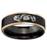 6mm Dragon Rose Gold Step Edge Black Tungsten Carbide Wedding Engraving Ring