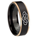 8mm Infinity Love Rose Gold Step Edge Black Tungsten Ring