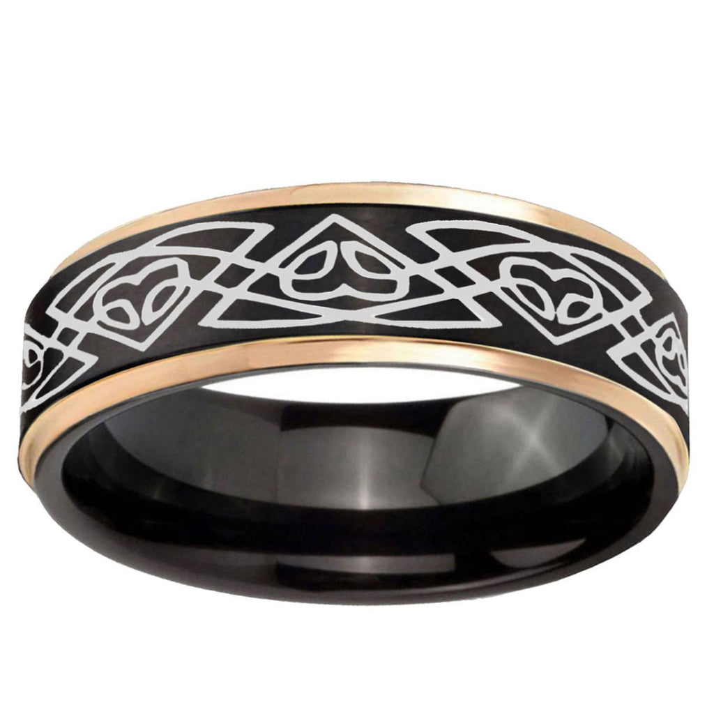 6mm Celtic Braided Rose Gold Step Edge Black Tungsten Ring