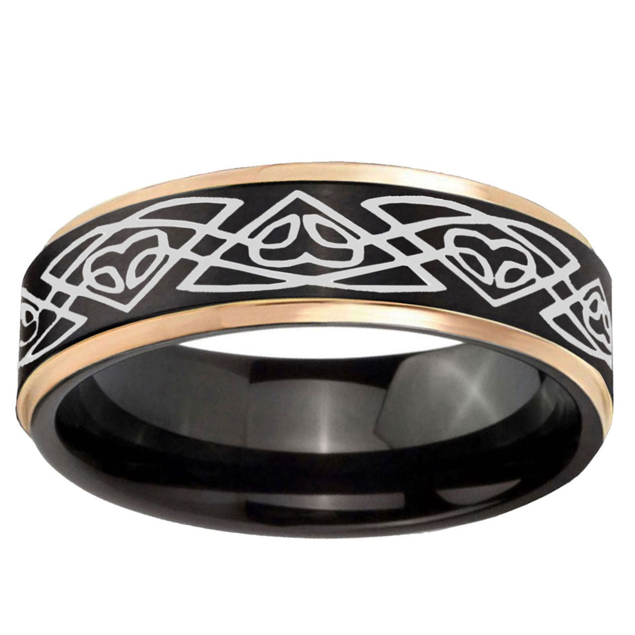 6mm Celtic Braided Rose Gold Step Edge Black Tungsten Ring