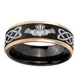 8mm-Irish-Claddagh-Black-Rose-Gold-Step-Edges-Tungsten-Carbide-Mens-Wedding-Ring