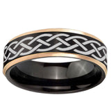 6mm Celtic Knot Rose Gold Step Edge Black Tungsten Carbide Men's Wedding Ring