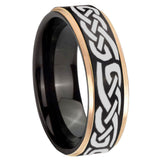 8mm Celtic Knot Infinity Love Rose Gold Step Edge Black Tungsten Engraved Ring