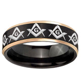 6mm Masonic Square and Compass Rose Gold Step Edge Black Tungsten Band