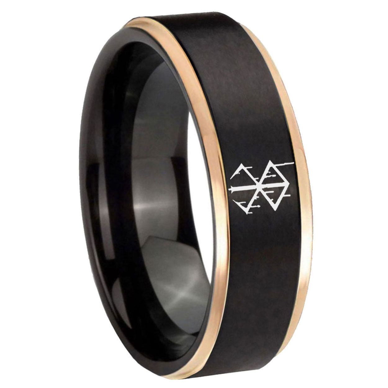 8mm Stigma Sangrando Berserk Inspired Rose Gold Step Edge Black Tungsten Ring
