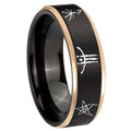 8mm Blackborne Caryll Runes Rose Gold Step Edge Black Tungsten Ring