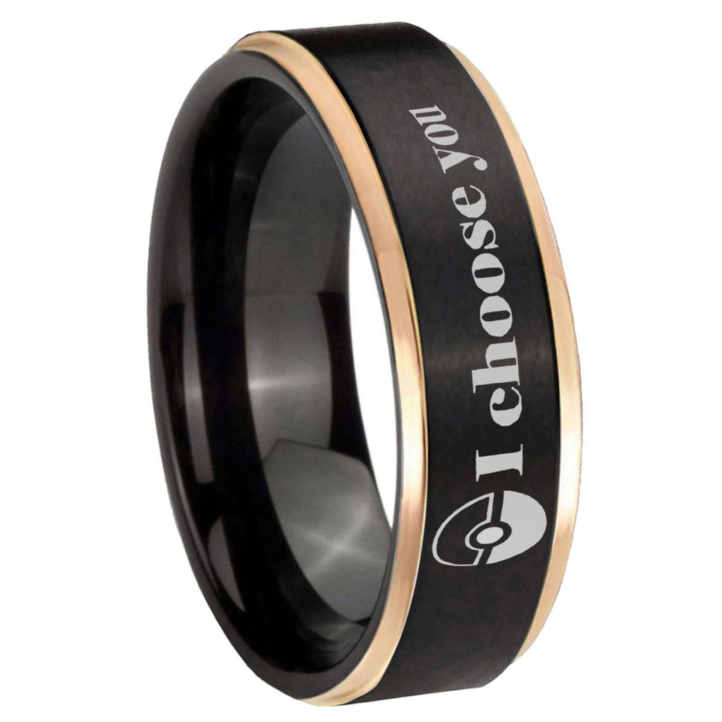 8mm Pokeball Pokemon Rose Gold Step Edge Black Tungsten Ring