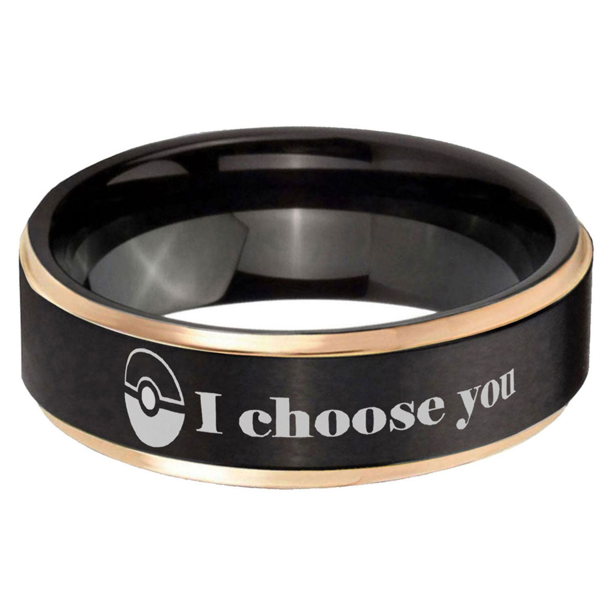 6mm Pokeball Pokemon Rose Gold Step Edge Black Tungsten Ring
