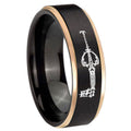 8mm kingdom heart keyblades Rose Gold Step Edge Black Tungsten Ring
