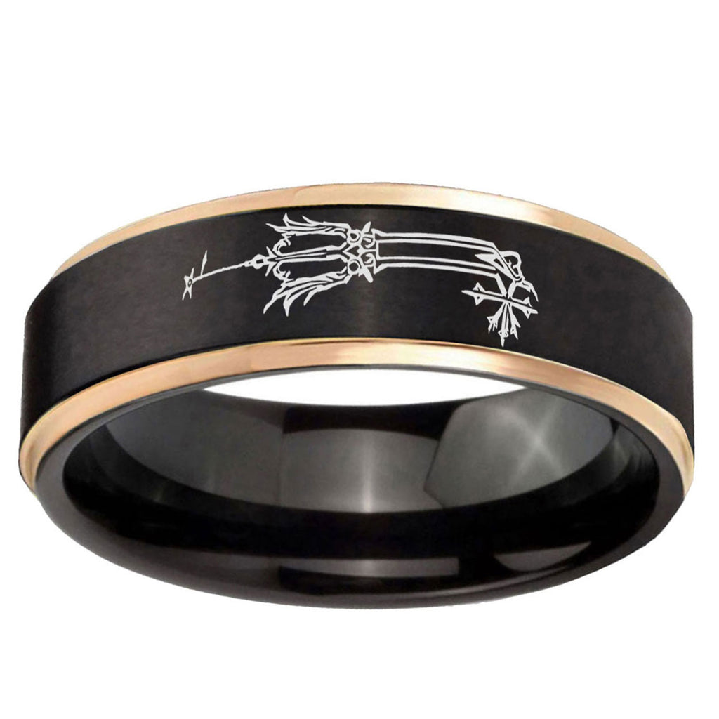6mm Geekery Oathkeeper Kingdom Hearts Rose Gold Step Edge Black Tungsten Ring