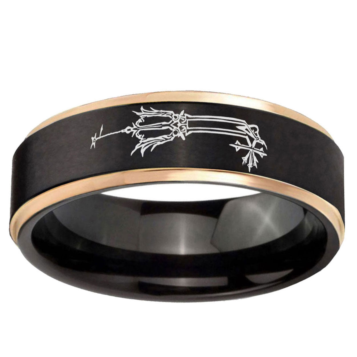 6mm Geekery Oathkeeper Kingdom Hearts Rose Gold Step Edge Black Tungsten Ring