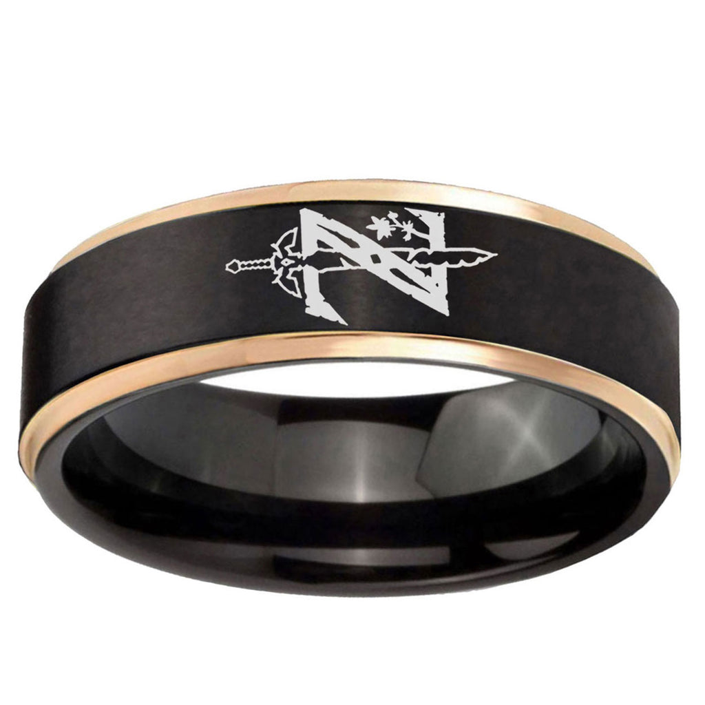 6mm Zelda Breath Of The Wild Rose Gold Step Edge Black Tungsten Ring