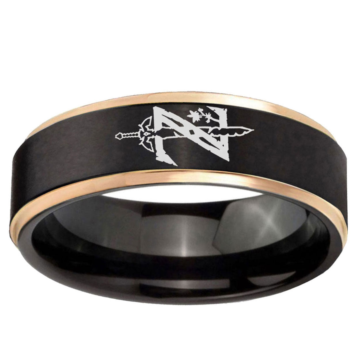 6mm Zelda Breath Of The Wild Rose Gold Step Edge Black Tungsten Ring