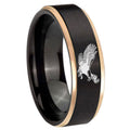 8mm Flying American Eagle Rose Gold Step Edge Black Tungsten Ring